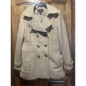 London Fog Womens‎ Jacket Overcoat XL Beige Button Front Pocket 80% Wool Blend
